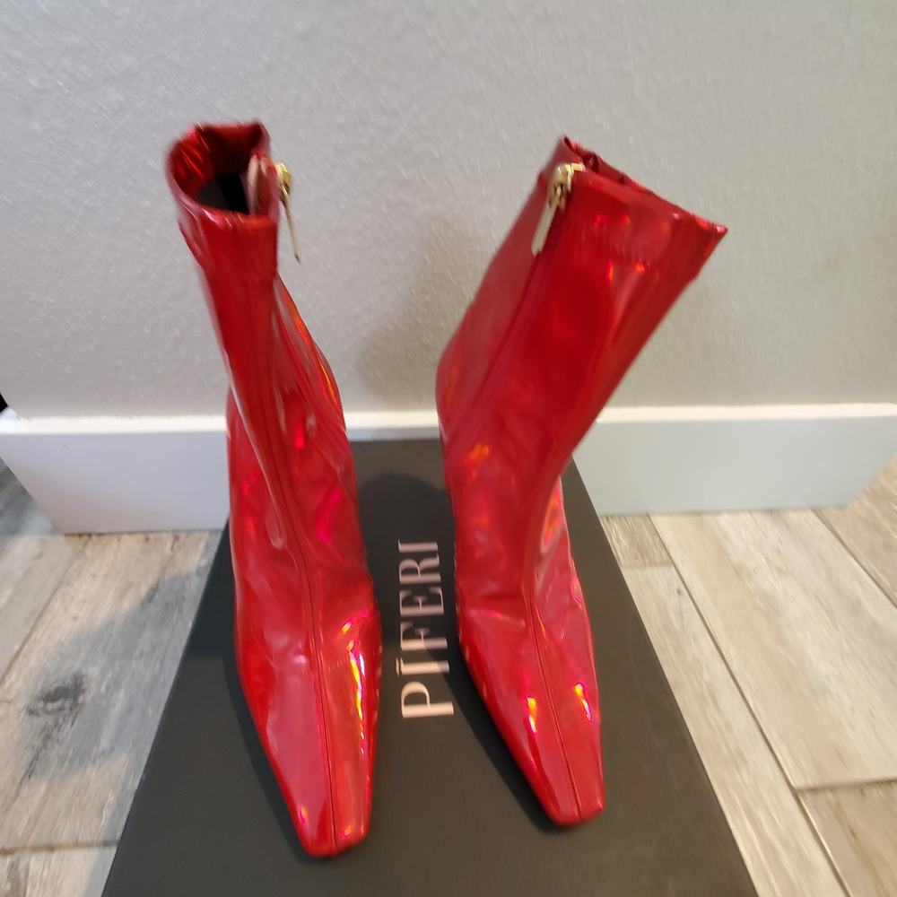 Shiny Red Ankle Boots